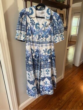 Blue & White Floral Midi Dress - Dizzy Lizzie